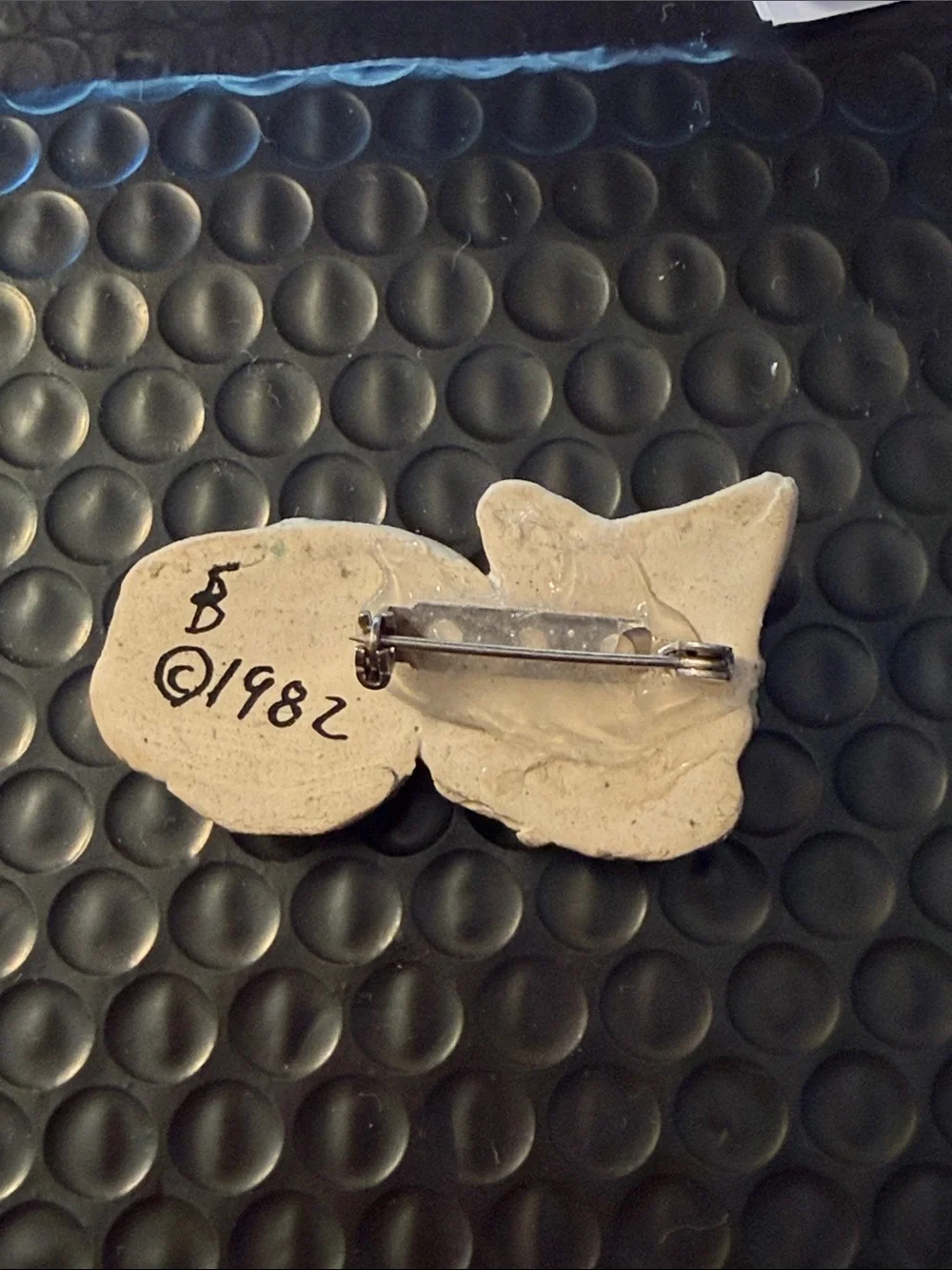 SOLD Hand Painted Clay Calico Laying Cat Brooch